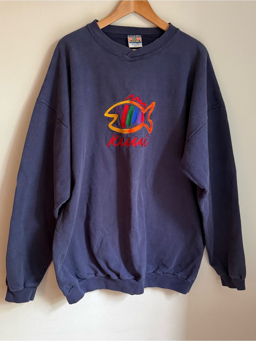 Leisure SGT Made in USA Vintage 90s Kauai Hawaii Fish Sweatshirt XXL Navy